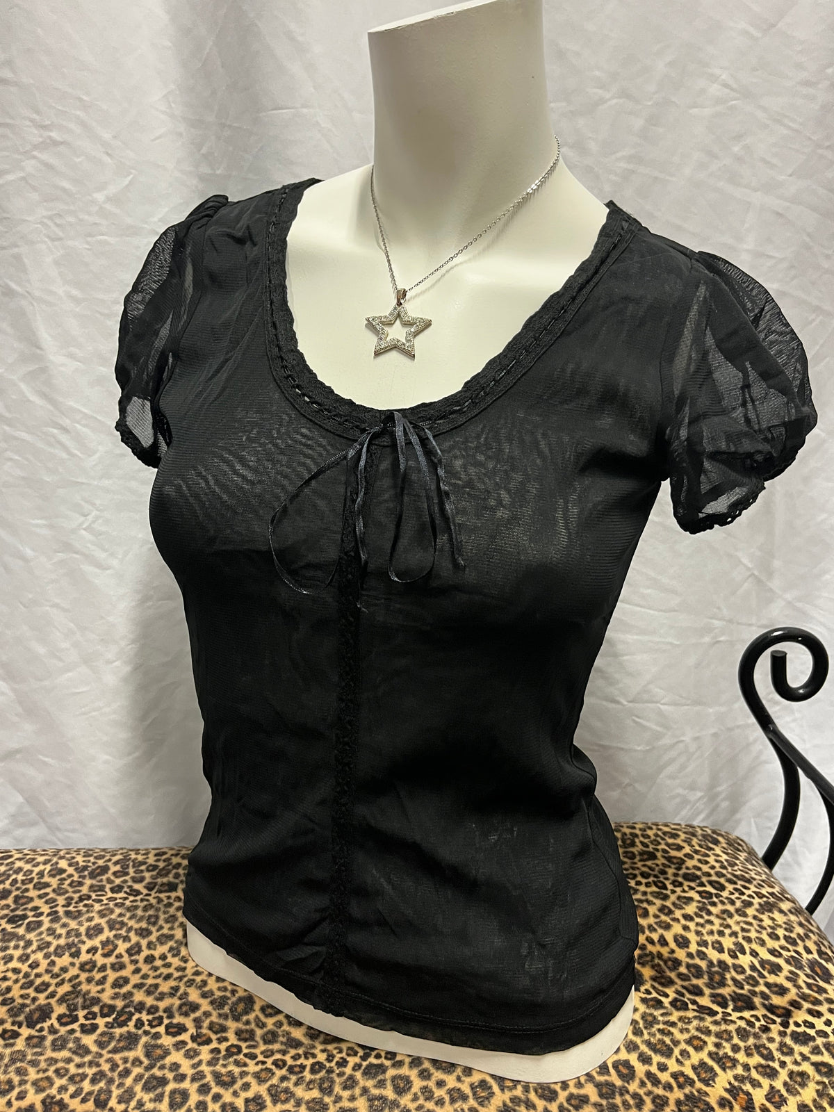 S - The Limited Black Sheer Peasant Top