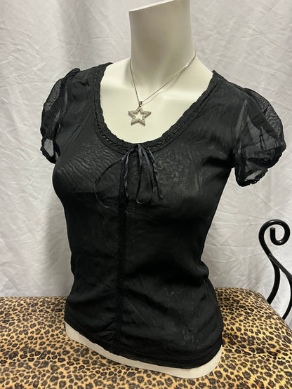 S - The Limited Black Sheer Peasant Top