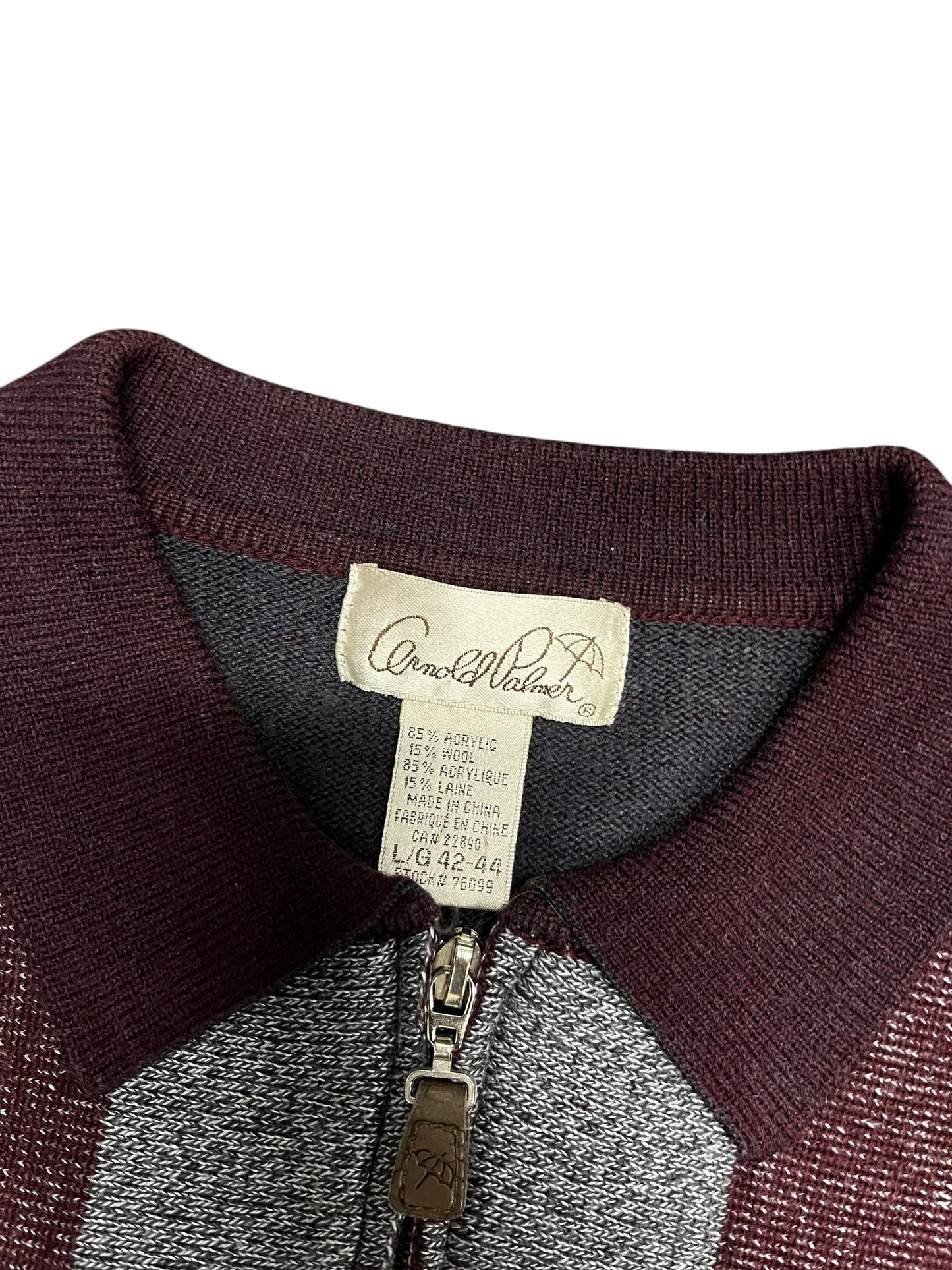 L - Arnold Palmer 90s Geo Knit Zip-Up Sweater