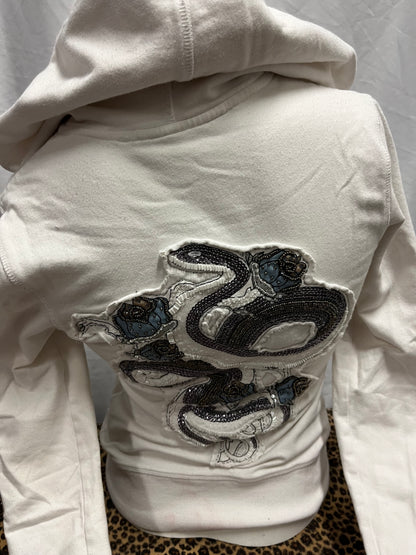 S - Guess Jeans 2000s White Bead Graphic Zip Hoodie