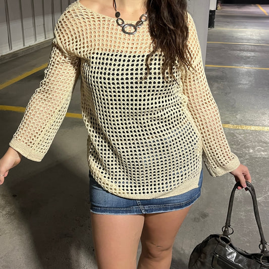 Cream Fishnet Holes Long Sleeve