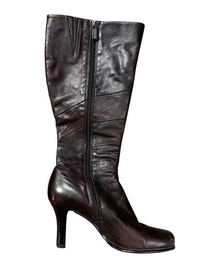 SZ 7.5 - 2000s Brown Leather Patchwork Heeled Boot