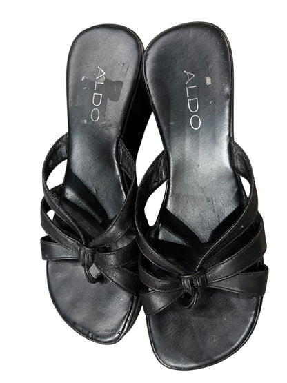 SZ 8.5 - Aldo Black Thong Wedge Sandal