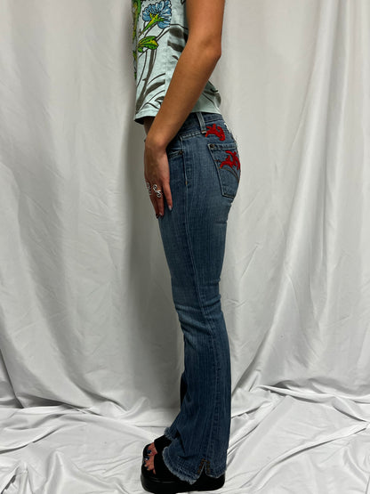 26” - People For Peace Y2K Embroidered Butterfly Low-Rise Jeans
