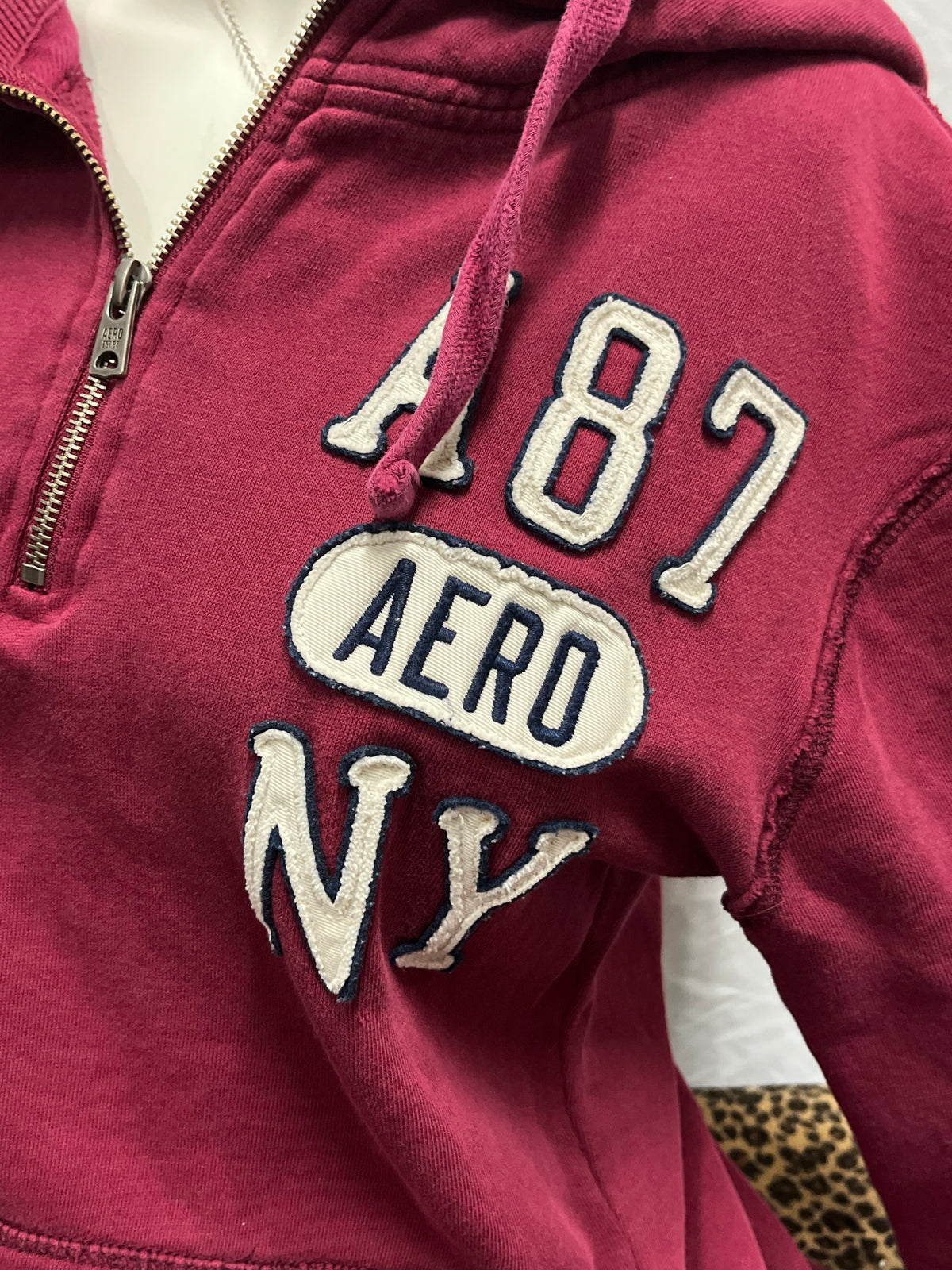 XL - Aeropostale 2000s Burgundy 1/4 Zip Hoodie