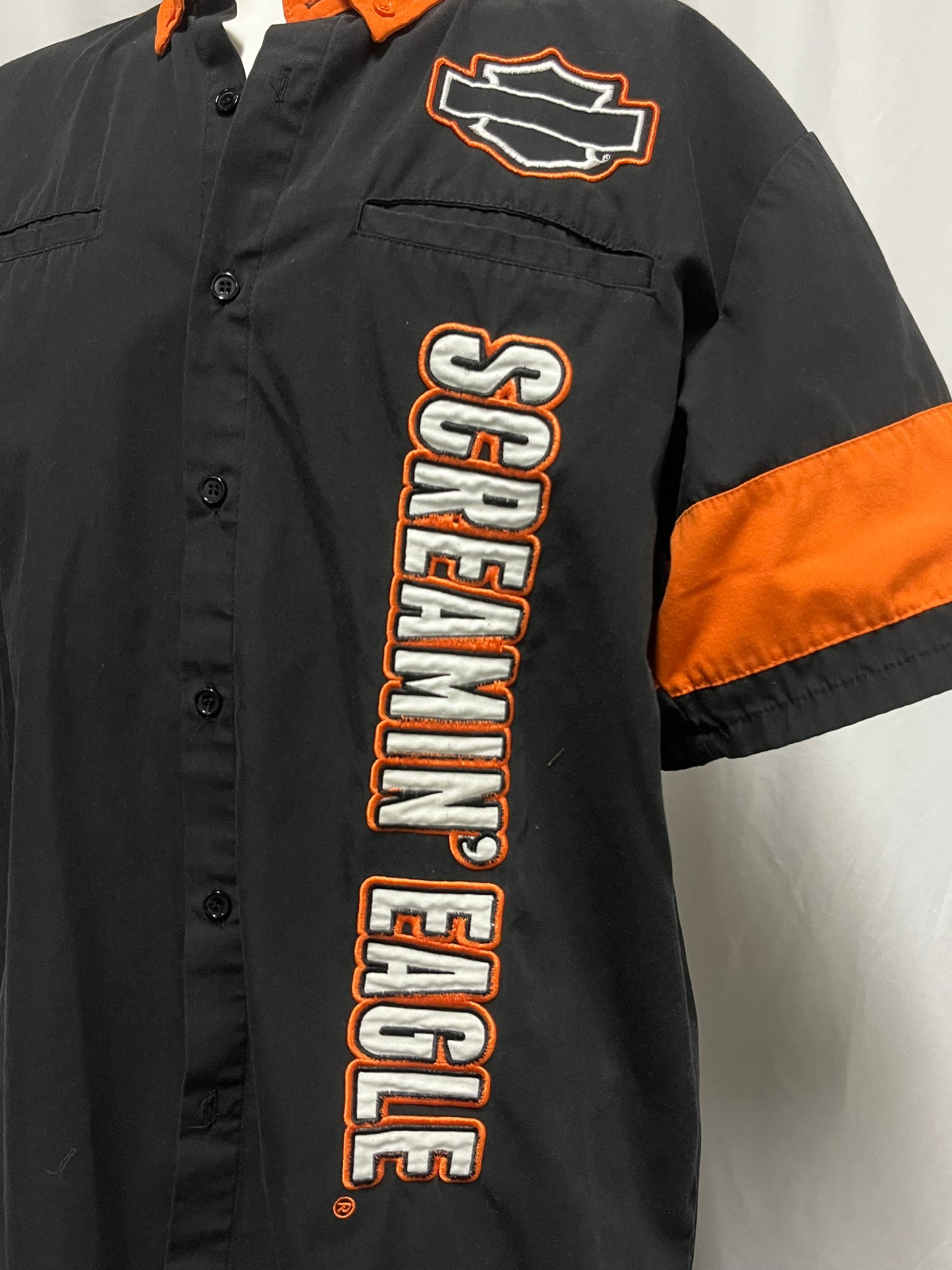 L - Harley Davidson Screamin' Eagle Patch Racing Button Up