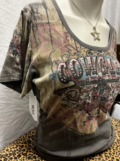 L - Vanilla Sugar Y2K Cowgirl Rhinestone Top