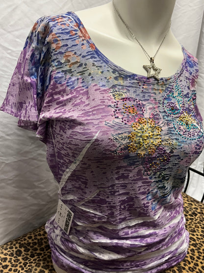 S - Daytrip Y2K Rhinestone Ruching Graphic Top
