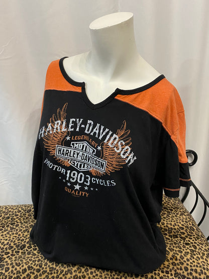L/XL - Harley Davidson Black + Orange Graphic Top