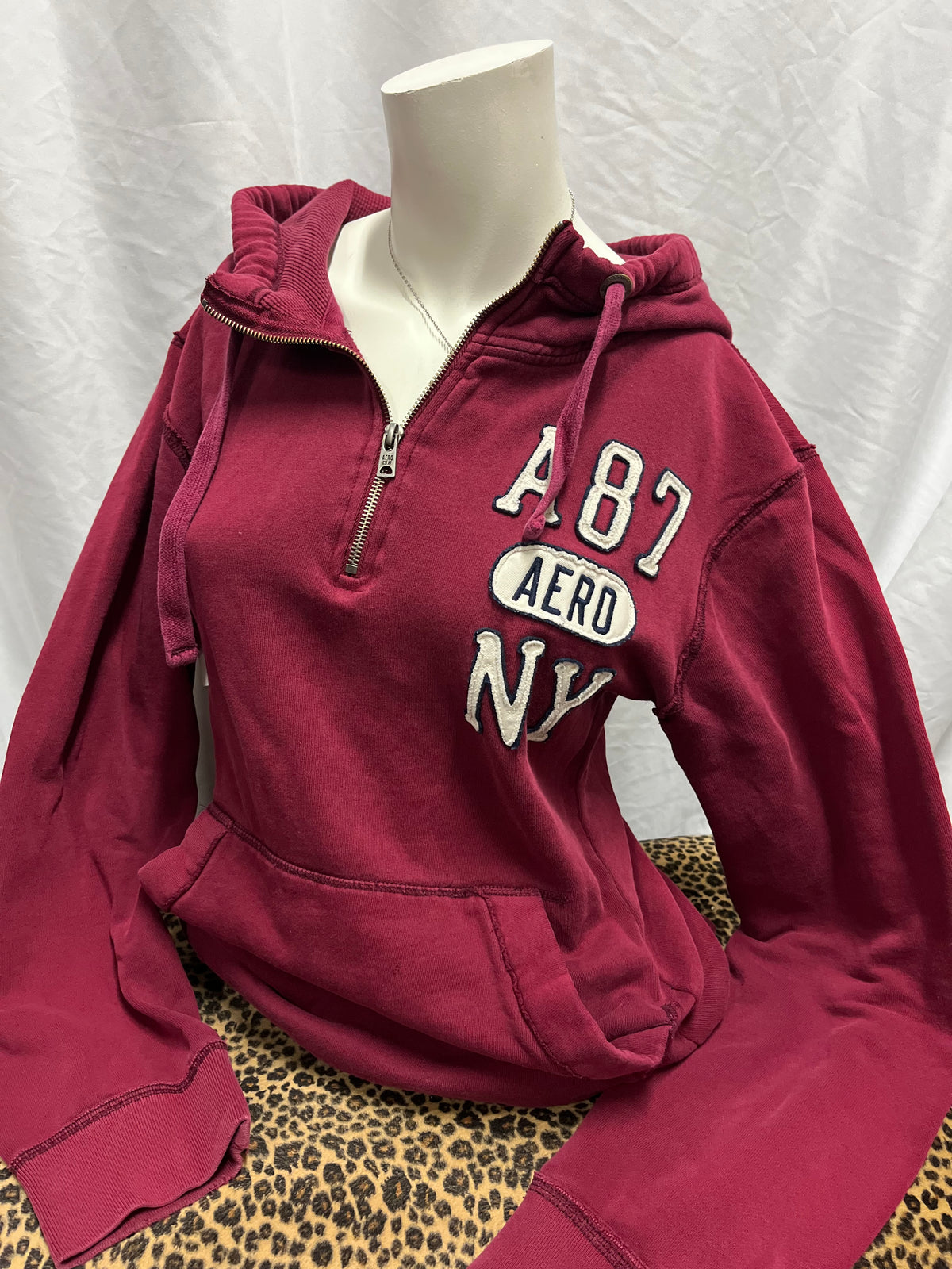 XL - Aeropostale 2000s Burgundy 1/4 Zip Hoodie