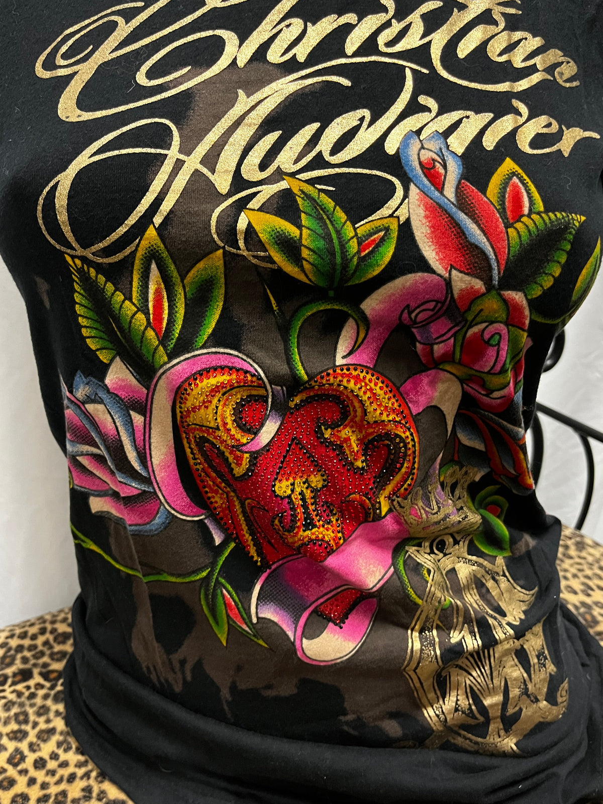 XS/S - Christian Audigier Y2K Rhinestone Tattoo Top