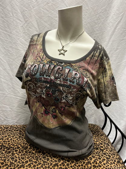 L - Vanilla Sugar Y2K Cowgirl Rhinestone Top