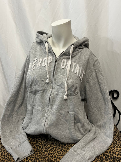 L/XL - Aeropostale Applique Grey + White Zip Hoodie