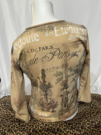 S - Cactus 2000s Paris Rhinestone Graphic Top