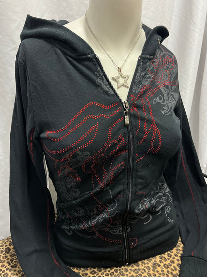 XS - Rufen Y2K Rhinestone Black Zip Hoodie