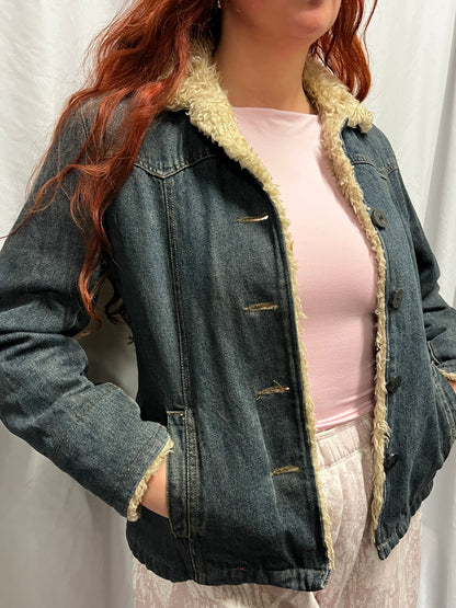 M - Esprit Y2K Faux Fur Lined Heavy Denim Jacket