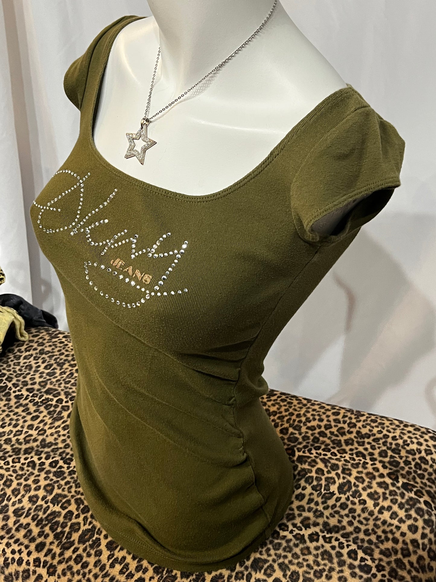 S - DKNY Jeans 2000s Rhinestone Rouched Top