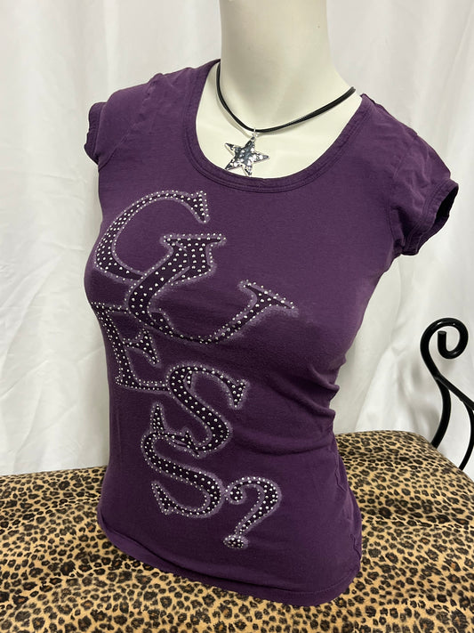 S - Guess Y2K Purple Graphic Top
