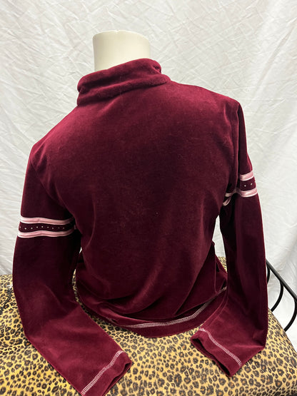 S - Cafe Au Lait Y2K Red Velour Rhinestone Track Zip Jacket