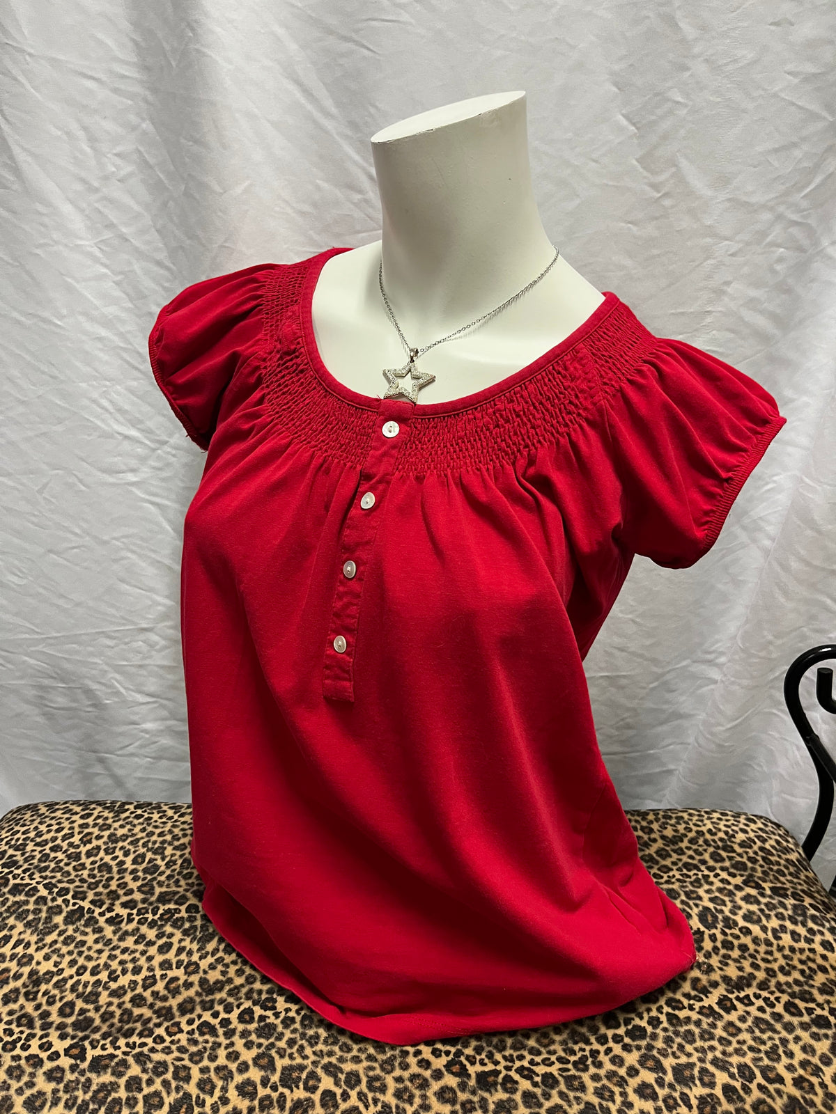 L - Tattoo Y2K Red Smocked Blouse