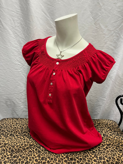 L - Tattoo Y2K Red Smocked Blouse