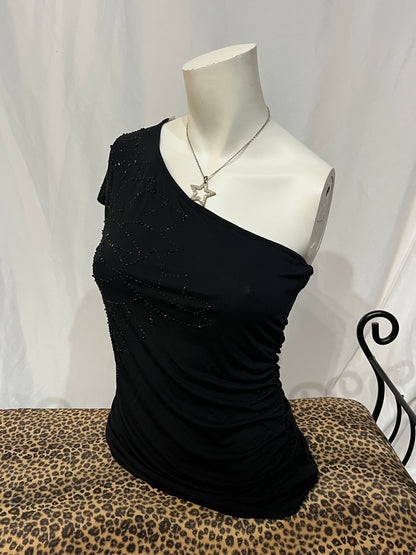 M - XXI 2000s One-Shoulder Beaded Flower Top
