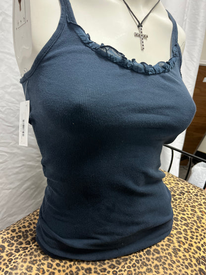 M - Hollister Y2K Navy Ribbed Ruffle Cami
