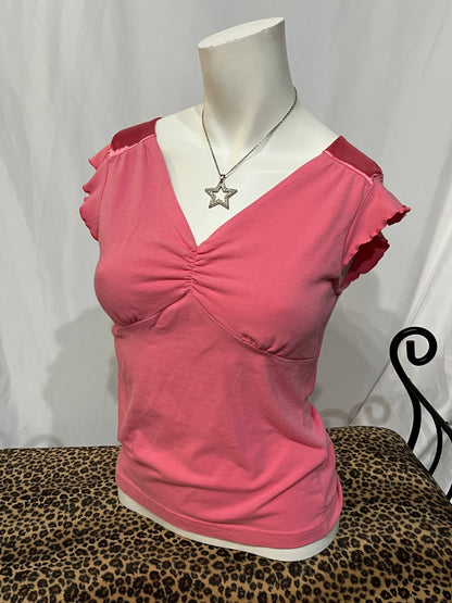 S - 725 Originals Y2K Pink Ruffle Sleeve Top