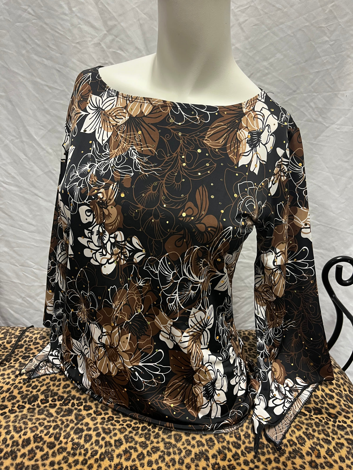 M - Brittany Black Y2K Sequin Bell Sleeve Blouse