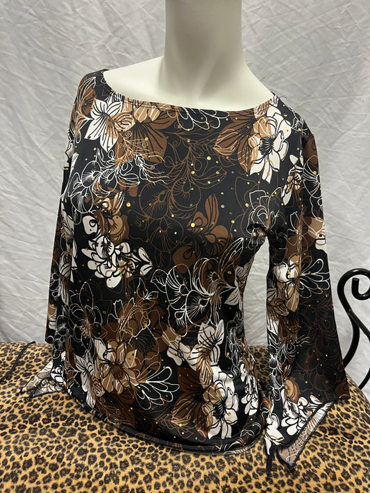 M - Brittany Black Y2K Sequin Bell Sleeve Blouse