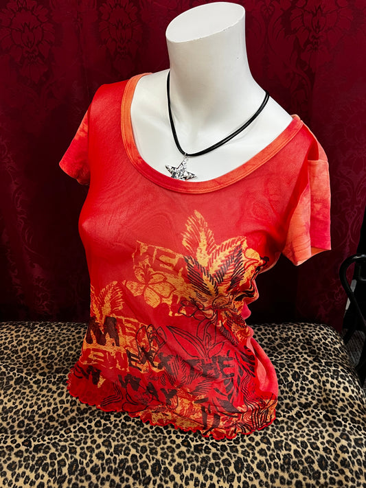 M - 2000s Mexx Mesh Tie-Dye Graphic Top