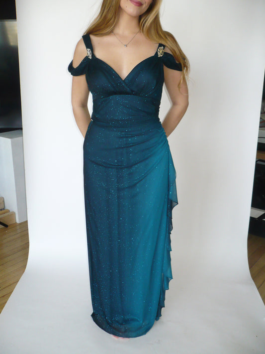 Laura Y2K Teal Sparkle Gown