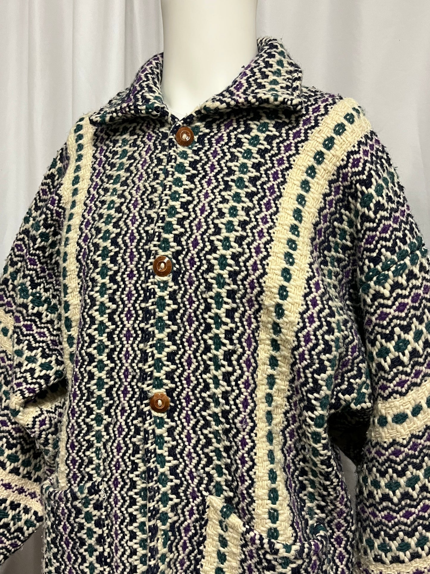 L - 90s Woven Baja Surf Blanket Button Down Coat