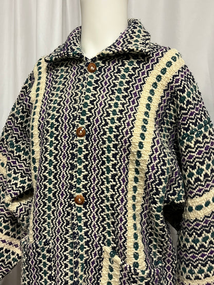 L - 90s Woven Baja Surf Blanket Button Down Coat