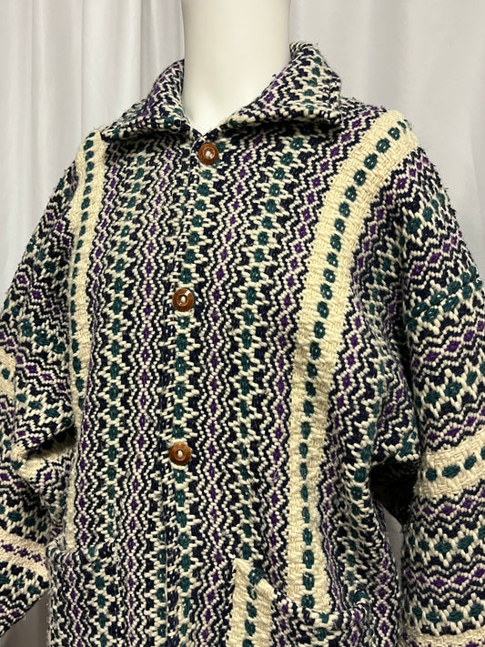 L - 90s Woven Baja Surf Blanket Button Down Coat