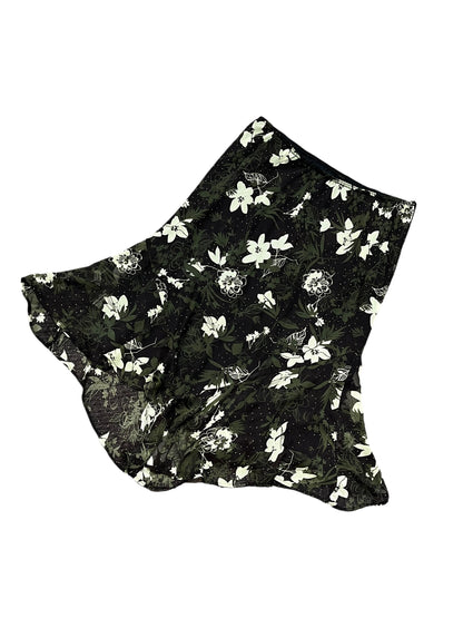 SZ 18 - Tradition 2000s Green Floral Mesh Overlay Midi Skirt