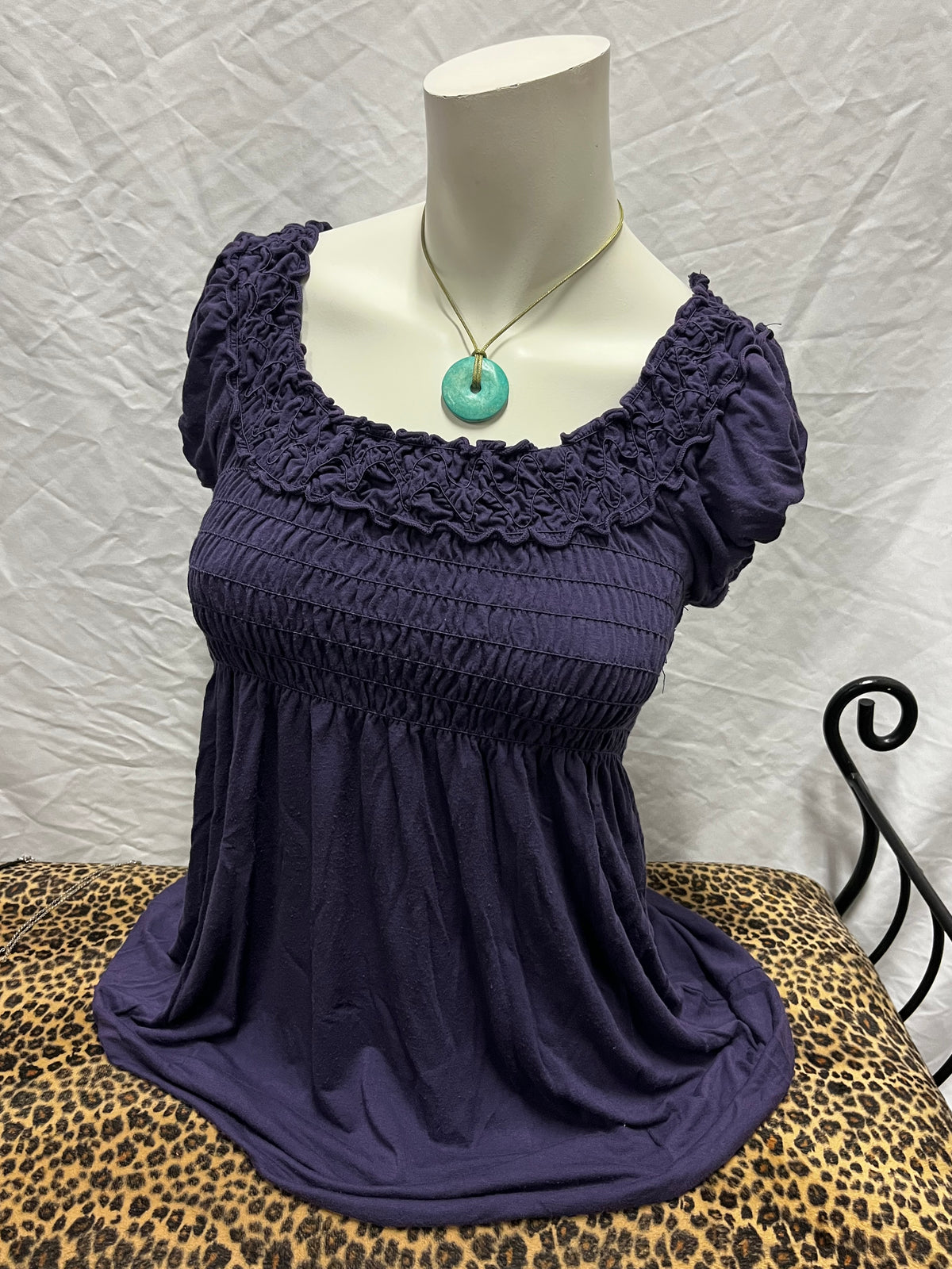 S - Max Studio Y2K Plum Smocked Detail Tunic Blouse