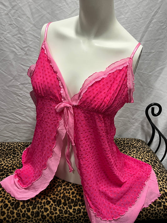 L - Hanky Panky Y2K Pink Ruffle Cami Top