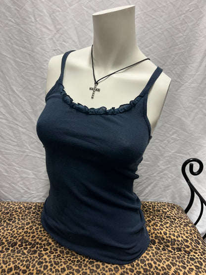 M - Hollister Y2K Navy Ribbed Ruffle Cami