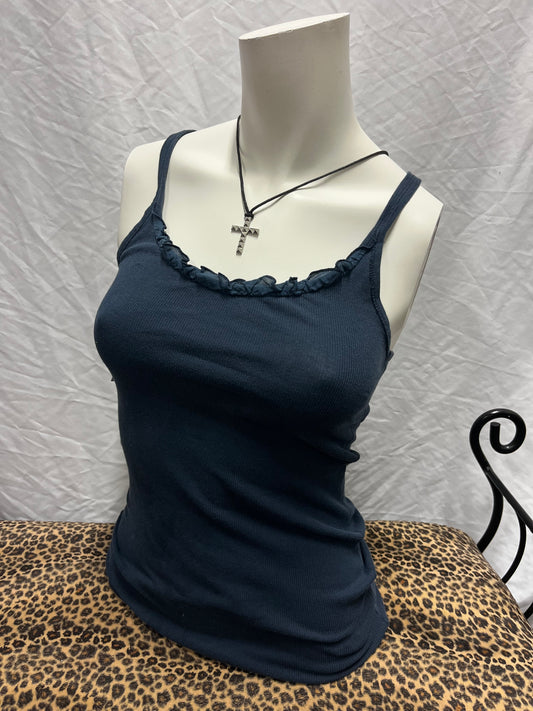 M - Hollister Y2K Navy Ribbed Ruffle Cami