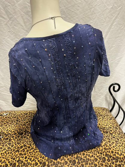 M - 2000s Navy Blue Sequin Fairy Blouse