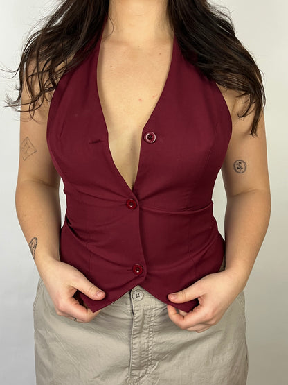 Halter Vest Top in Burgundy