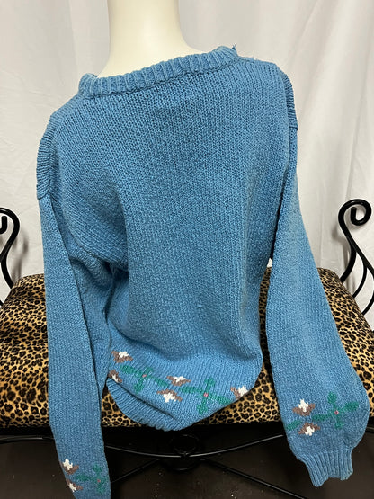 M - Alexander Jek 80s Hand-Knit Cotton Folk Patterned Sweater