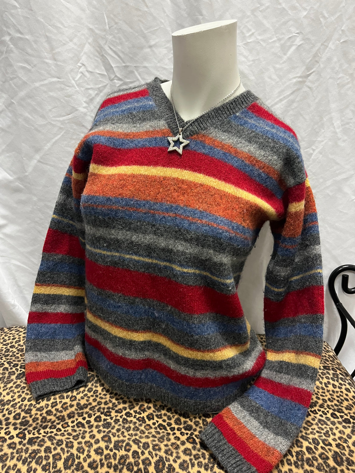 S - IDAO Sport 100% Wool Striped Sweater