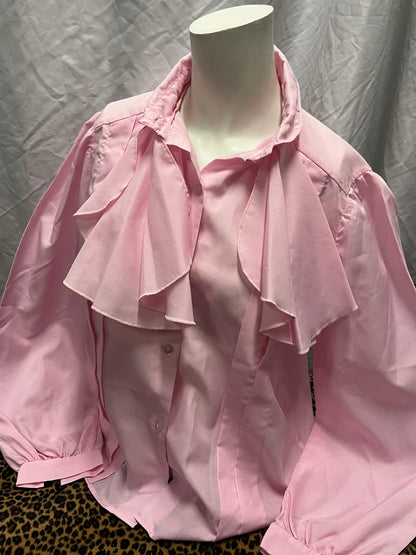 M - Pink Ruffle Neck Button Blouse Made In Canada