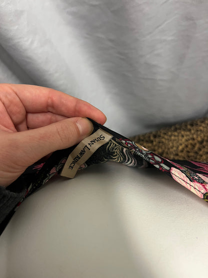 S/M - Susan Lawrence Y2K Black + Pink Floral Blouse