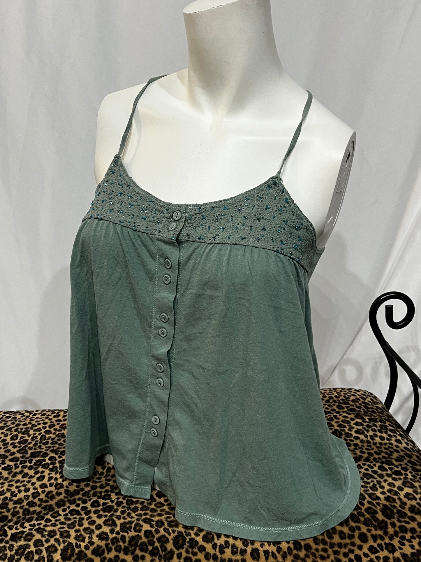 S - Aeropostale Green Beaded Cami Top