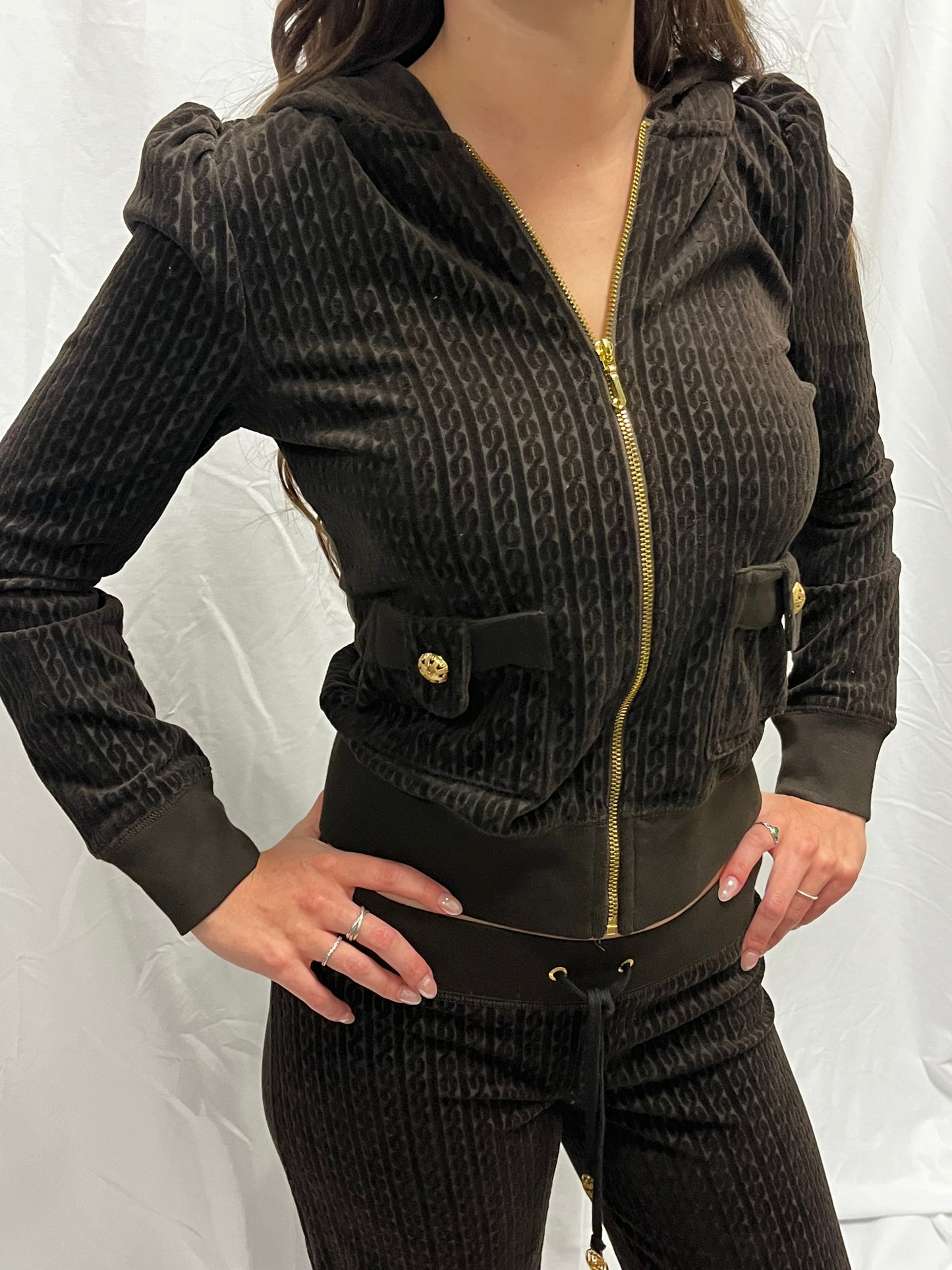 S - Juicy Couture Brown Cable Velour Tracksuit Deadstock SET