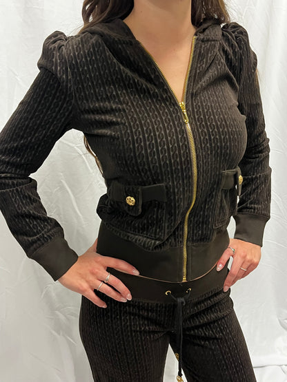 S - Juicy Couture Brown Cable Velour Tracksuit Deadstock SET