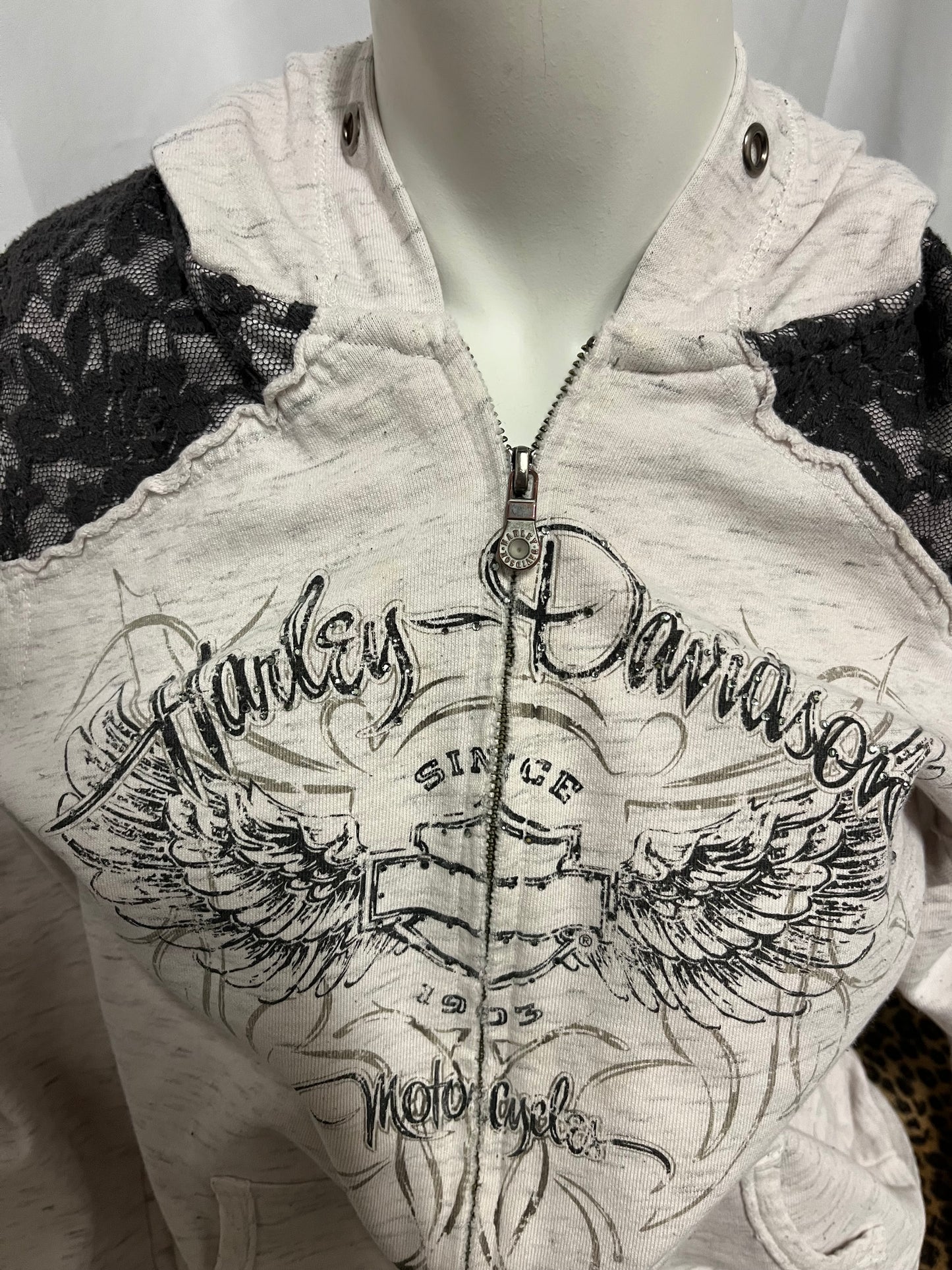 XL - Harley Davidson 2000s Lace Detail Zip Hoodie